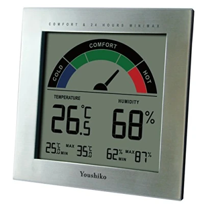 Image of Youshiko Large LCD Digital Thermo Hygrometer, Indoor Weather Thermometer Hygrometer Gauge, Monitor Temperature Humidity Meter for Home Office Comfort, Min / Max Records ( 24 Hour Auto Reset )