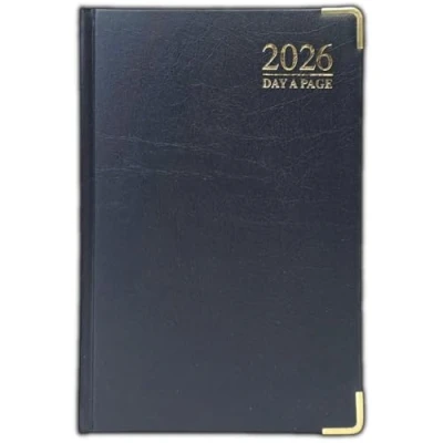 Image of Orbitron 2025 A4 A5 A6 Day A Page Padded Hardback Desk Diary with Metal Corners (A6, Black)