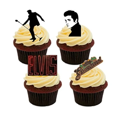 Image of Made4You Elvis Presley Graceland Mix, Edible Cupcake Toppers Stand up Wafer Cake Decorations (Pack of 12)