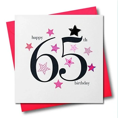 Image of Claire Giles Hearts and Stars Happy 65th Birthday Card Pink