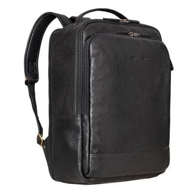 Image of STILORD &#039;Beck&#039; Leather Laptop Backpack Mens 16 Inches Daypack Vintage Rucksack School Boys, Colour:Black