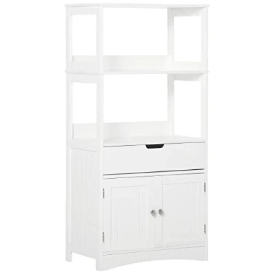 Image of kleankin Bathroom Floor Cabinet, Free Standing Kitchen Cupboard with Shelves, Drawer and Doors, Storage Organizer for Living Room, White