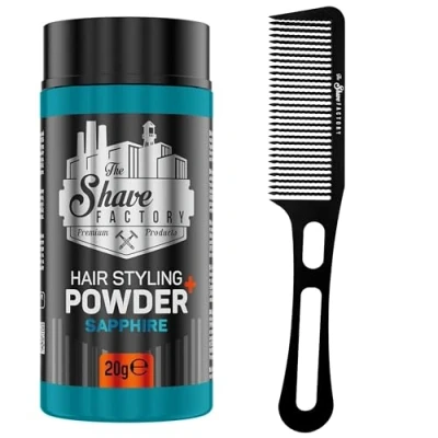 Image of The Shave factory hair Styling Powder Mattifying and Volumizing Powder, with comb types suitable for all areas of use, wax (Comb 050 &amp; Sapphire 20gr)