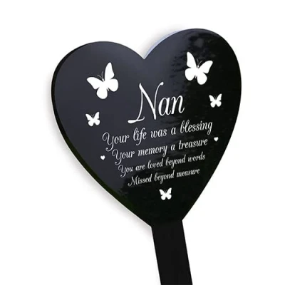 Image of RED OCEAN Nan Memorial Graveside Remembrance Plaque Acrylic Heart Stake Garden Tribute Grave Missed Beyond Measure