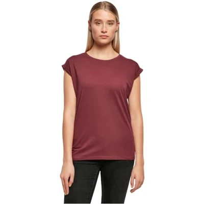 Image of Build Your Brand Women&#039;s Ladies Extended Shoulder Tee T Shirt, Cherry, 5XL