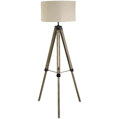 Image of Easel 1 Light Floor Lamp Black, Linen Shade, E27