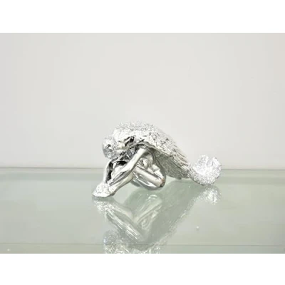 Image of Deenz Angel With Long Wings Crushed Diamond Jewel Beautiful Sitting Silver Sparkle Shelves Ornament Home Decor Best For Gift (Silver)