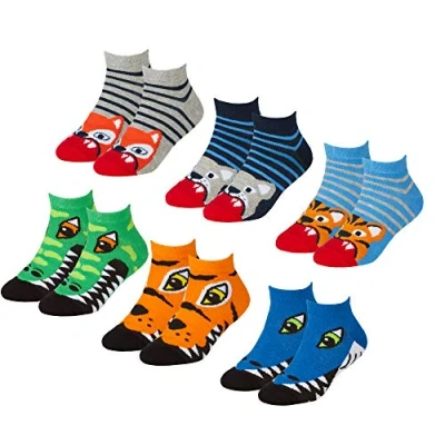 Image of Metzuyan Boys 6 or 12 Pairs Trainer Liner Socks Cotton Rich Multipack Colourful Animal 2 Pack 12.5 3.5