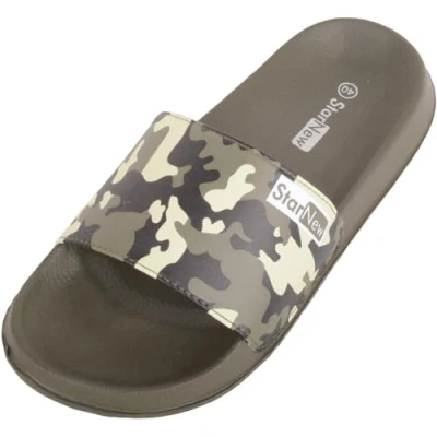 Image of ABSOLUTE FOOTWEAR Mens Easy Slip On Camouflage Holiday Summer Pool Sliders Green UK 7 / EU 41