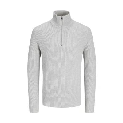 Image of Jack &amp; Jones Premium Jjeperfect HALF ZIP Jumper, Men&#039;s, Size: Large, Light grey melange