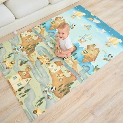 Image of SUPERBE BEBE Reversible and Non Toxic Thick Foldable Waterproof Foam Baby Play Mat 120x180x1cm. Floor for Kids Toddlers Children. Boy or Girl Child&#039;s Room. Extra Large Size
