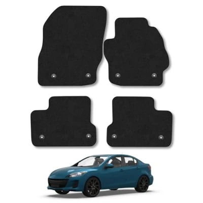 Image of Car Mats Compatible with Mazda 3 (2009 2013) Tailored Fit Black Carpet Floor Set Accessory Custom 4 Pieces Anti Slip Backing &amp; Binding Trim Edge
