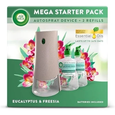Image of Air Wick Aerosol Free Automatic Freshener Spray 24x7 Active Fresh Odour Neutraliser Lasts Up to 2x70 Days Gadget &amp; 2 Refills, Eucalyptus Freesia