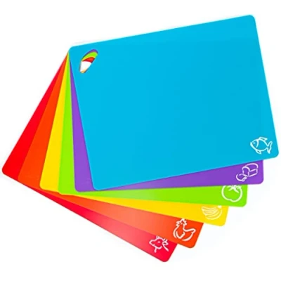 Image of Extra Thick Flexible Plastic Chopping Cutting Board Set Mats with Colour Coded Food Icons &amp; EZ Grip Waffle Back (Set of 6 Holes) by Cooler Kitchen