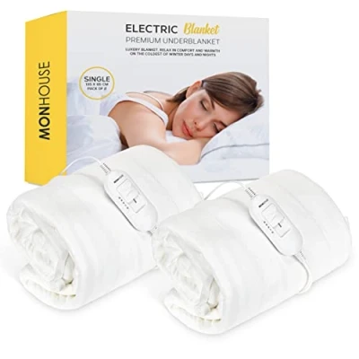 Image of MONHOUSE Premium Soft Fleece Electric Blanket Heated Under Fully Fitted Mattress Cover Detachable Controller &amp; Machine Washable 3 Heat Settings Single 65x135cm White
