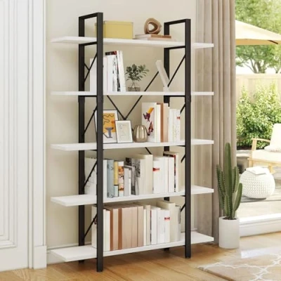 Image of YITAHOME 5 Tier Bookshelf, Freestanding Shelf Bookcases and Bookshelves, Modern Minimalist Furniture Open Display Storage Shelves Books Organizer for Living Room Bedroom Home Office, White