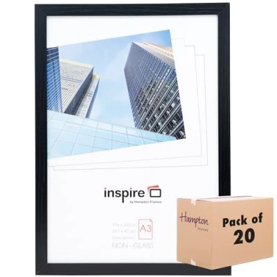 Image of Hampton Frames OXFORD A3 (30x42cm) Bulk Box of 20 Black Poster Frame Acrylic (Non Glass) OXFA3NGX BOX20