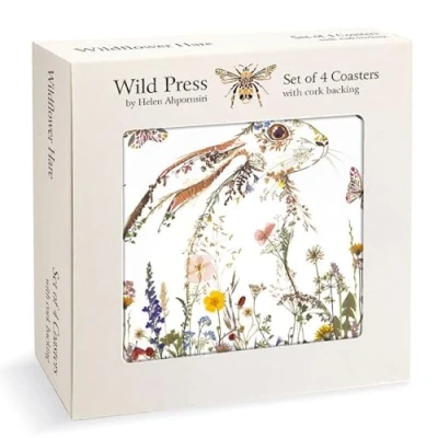 Image of Museums &amp; Galleries Set of 4 Cork Backed Coasters Wild Press Wildflower Hare Design by Helen Ahpornsiri Statement for the Home