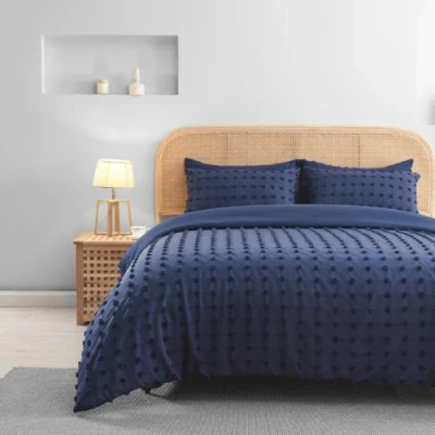 Image of GC GAVENO CAVAILIA Tufted Duvet Cover Double Bed Extra Soft Microfiber Bedding with Pillowcases Machine Washable Inky Blue