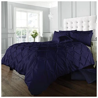 Image of GC GAVENO CAVAILIA Pinch Pleat Duvet Cover Sets, Pintuck Bedding Set With Matching Pillowcases, Super King Bed Navy