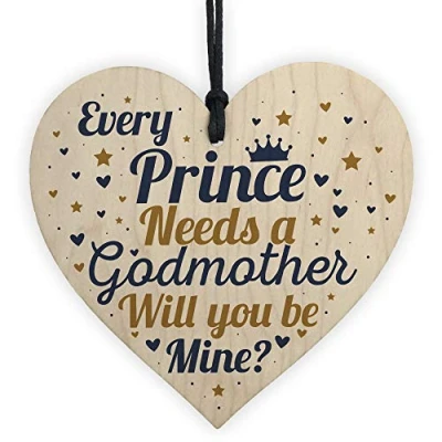 Image of RED OCEAN Birthday Christening Godmother Gifts Wooden Heart Request Card Asking Gift Keepsake