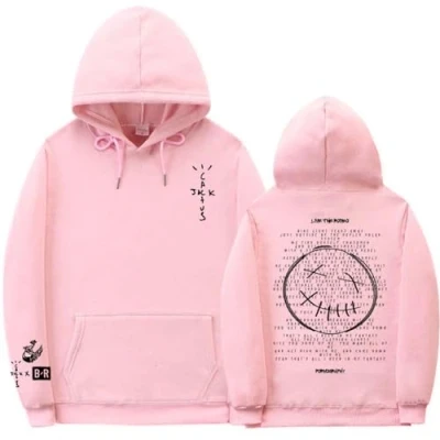 Image of Travis Scott Hoodies Double Sided Logo Print Hoodie Men Women Oversized Hip Hop Style Sweatshirt Y2K Hood Rapper Pullover,XS,Pink