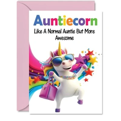Image of Auntie Mothers Day Card Awesome Auntiecorn Happy Birthday for Aunt from Nephew Niece, A5 Unicorn Bday Greeting Cards