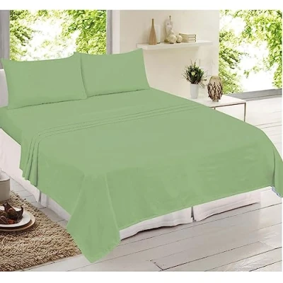 Image of Adore Home 100% Cotton Flannelette Sheet Set Fitted Sheet, Flat 1 x Pillowcases Bed, Light Green, Single