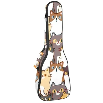 Image of VAPOKF Ukulele Bag, Case for Soprano Tenor Concert 23 Inch 10MM Thick Soft Padded Adjustable Straps Gig Cartoon Cat