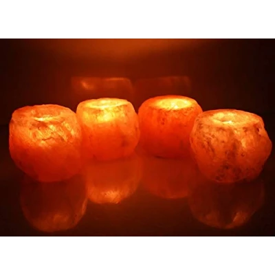 Image of DEENZ.... 4 X HIMALAYAN CRYSTAL ROCK SALT Candle TEA LIGHT HOLDER 100% NATURAL PREMIUM AND FINE QUALITY (4x Holder)