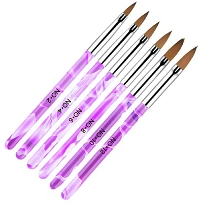 Image of AvoDovA 6PCS Purple Nail Art Brush Set, Tips Builder Brush, UV Gel Acrylic Painting Pen, Design Liner Pen Kit for Home Salon