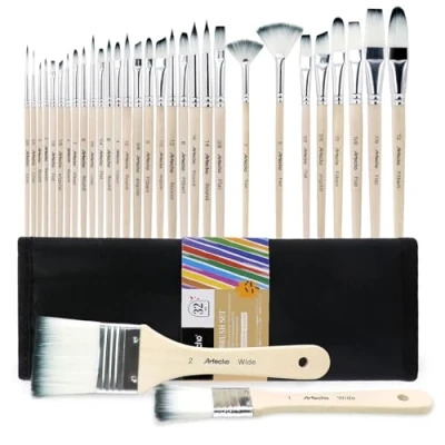 Image of Artecho 32 PCS Art Paint Brushes Set for Watercolor Painting, Acrylic Oil Professional Artists &amp; Adults