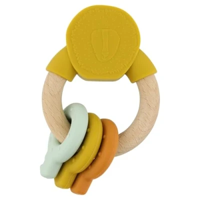 Image of Trixie Wooden &amp; Silicone Activity Ring Mr. Lion Sensory Baby Toy Safe Teether Rattle Developmental for Babies
