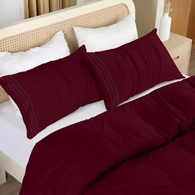 Image of Utopia Bedding Double Duvet Cover Set with Embroidered Pillowcases Soft Microfibre Polyester (Burgundy)