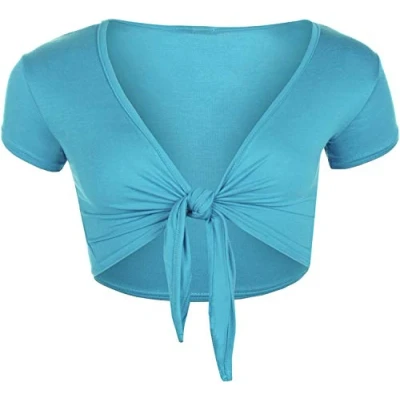 Image of STAR FASHION Women Cap Sleeve Bolero Shrug Tie Up Front Cropped Cardigan Short Sleeves Top Turq UK 12 14