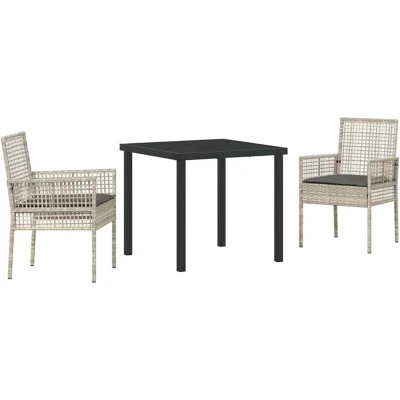 Image of vidaXL 3 Piece Garden Dining Set with Cushions Light Grey Poly Rattan