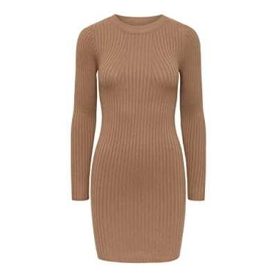 Image of PIECES Women&#039;s Pccrista LS O Neck Knit Dress Noos Bc, Fossil, XS