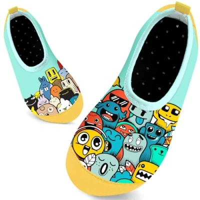 Image of Kids Swim Water Shoes for Girls Toddlers Baby Aqua Socks Quick Dry Pool Beach Barefoot Children（Turquoise Scrawl 22/23EU