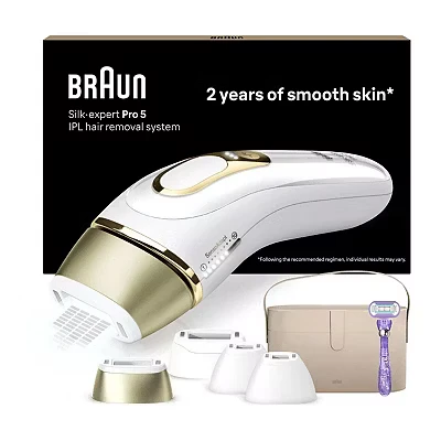 Image of Braun IPL Silk Expert Pro 5, At Home Hair Removal Device with Pouch, White/Gold, PL5347
