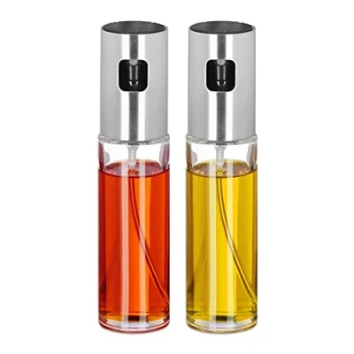 Image of Relaxdays Oil &amp; Vinegar Sprayer, Pour Spout, 2 in 1 Kitchen Accessory, Bottles Each 100 ml, Glass Dispenser, Transparent, 18 x 4 cm
