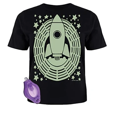 Image of Splat Planet Space Magic Creative Glow in The Dark T Shirt with UV Pen Torch for Kids (12 13 Years) Black