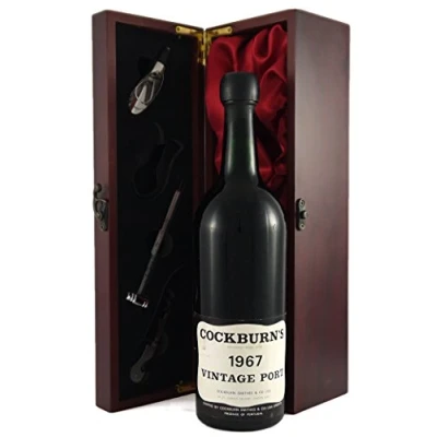 Image of Cockburn Vintage Port 1967 in a silk lined wooden box with four wine accessories, 1 x 750ml