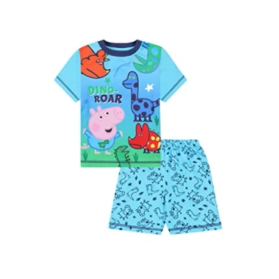 Image of Boys George Pig Dino Roar Short W23 Pyjama Set (3 4 Years) Blue