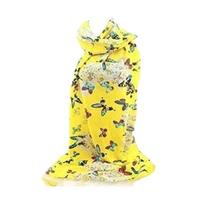 Image of New Beautiful Women Ladies Colourful Butterfly Print Tassels Scarf Shawl (Yellow)