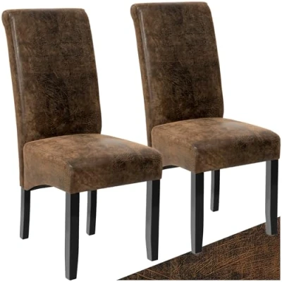 Image of TecTake® Set of 2 Dining Chairs with Faux Leather Covers &amp; Solid Hardwood Legs, Chair Ergonomic Design, Padding High Backrests, Ideal as Kitchen Antique Brown