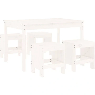 Image of vidaXL 5 Piece Garden Dining Set White Solid Wood Pine