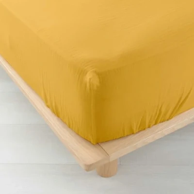 Image of douceur d&#039;intérieur, Fitted Sheet (140 x 190 cm) Angelia Yellow, Cotton Gauze