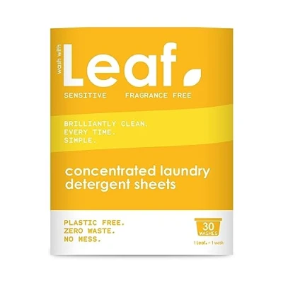 Image of Leaf Laundry Sheets Washing Sensitive, Non Bio, Unscented Concentrated Wash Planet Friendly Alternative to Capsules, Capsules and Liquid Detergents Plastic Free, Zero Waste 75 Washes