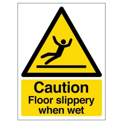 Image of V Safety Warning General Caution Floor Slippery When Wet 150 x 200 mm Restickable Sign