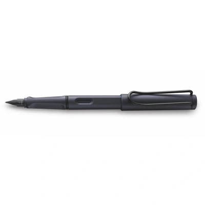 Image of LAMY safari steel black Fountain Pen with ergonomic grip &amp; polished nib in size B ideal for any Writing Calligraphy including T 10 blue cartridge Right Handed